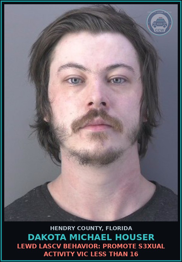 Booking mugshot of DAKOTA MICHAEL HOUSER in Hendry County