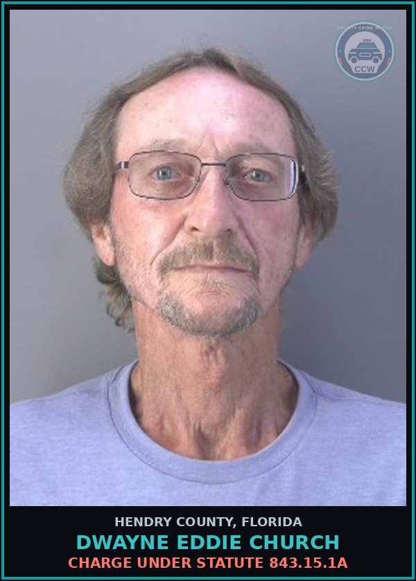 Booking mugshot of DWAYNE EDDIE CHURCH in Hendry County