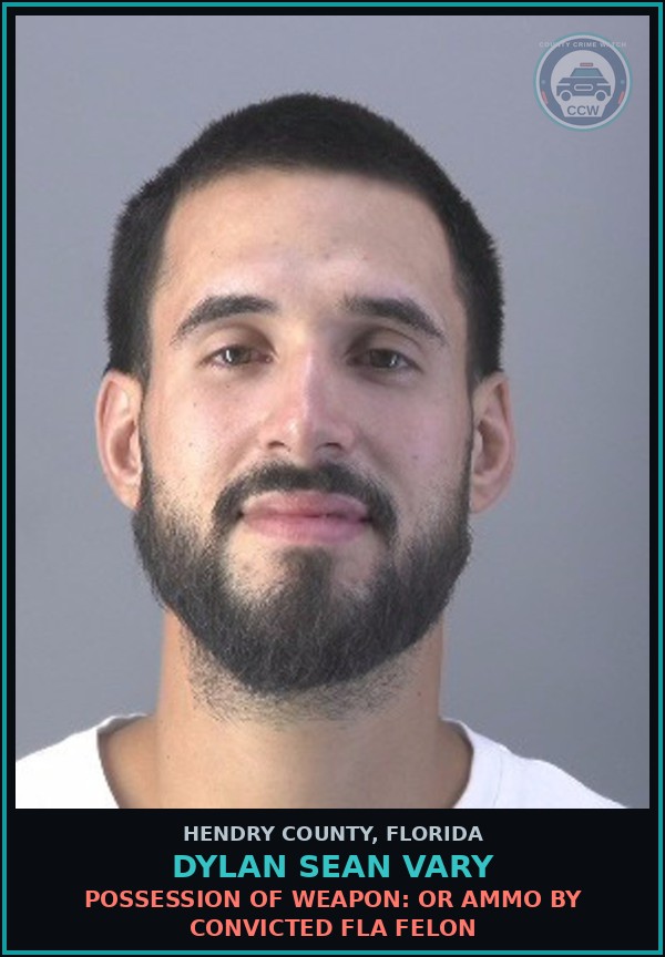 Booking mugshot of DYLAN SEAN VARY in Hendry County