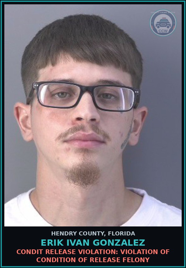 Booking mugshot of ERIK IVAN GONZALEZ in Hendry County