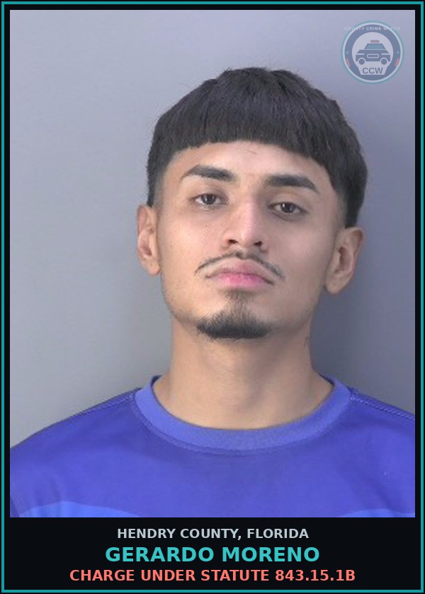 Booking mugshot of GERARDO MORENO in Hendry County