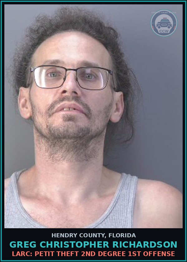 Booking mugshot of GREG CHRISTOPHER RICHARDSON in Hendry County