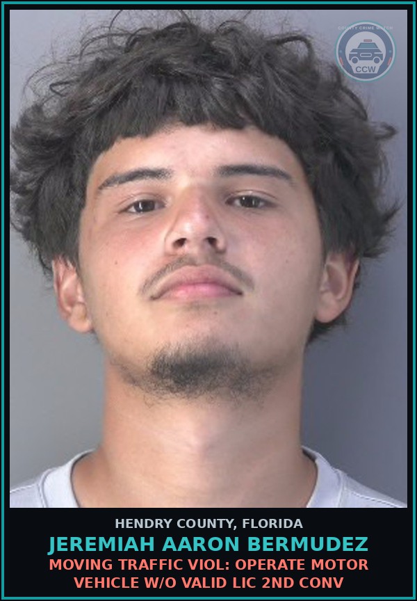 Booking mugshot of JEREMIAH AARON BERMUDEZ in Hendry County