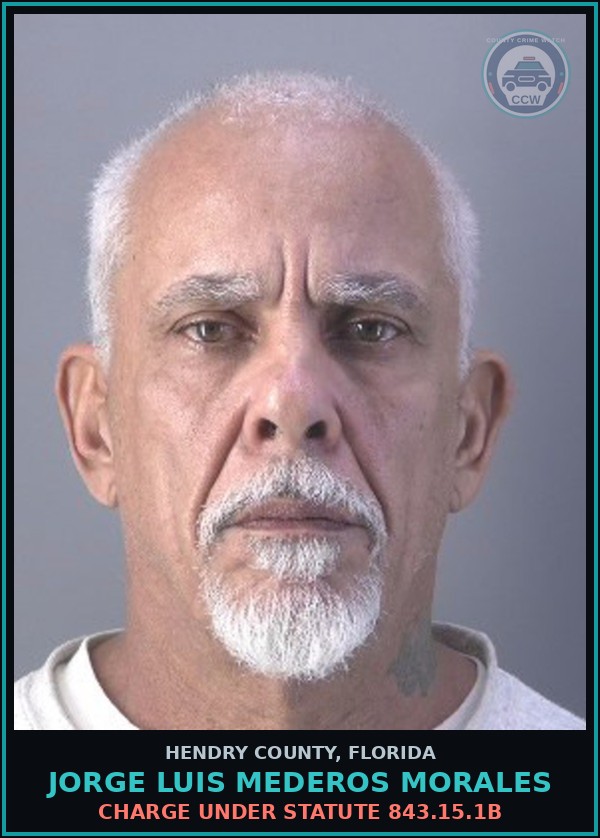 Booking mugshot of JORGE LUIS MEDEROS MORALES in Hendry County