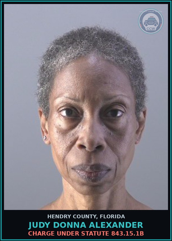 Booking mugshot of JUDY DONNA ALEXANDER in Hendry County