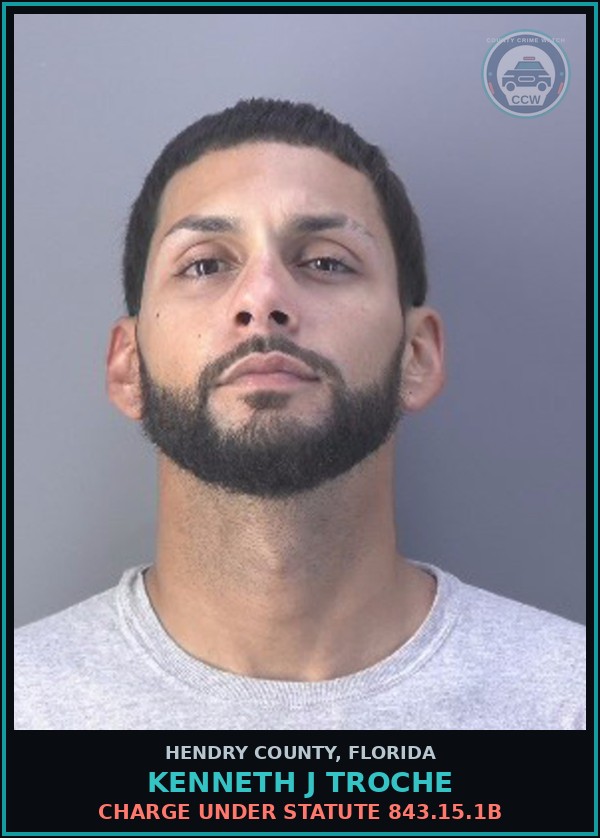 Booking mugshot of KENNETH J TROCHE in Hendry County