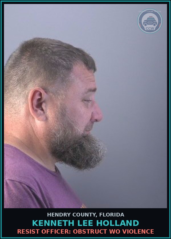 Booking mugshot of KENNETH LEE HOLLAND in Hendry County