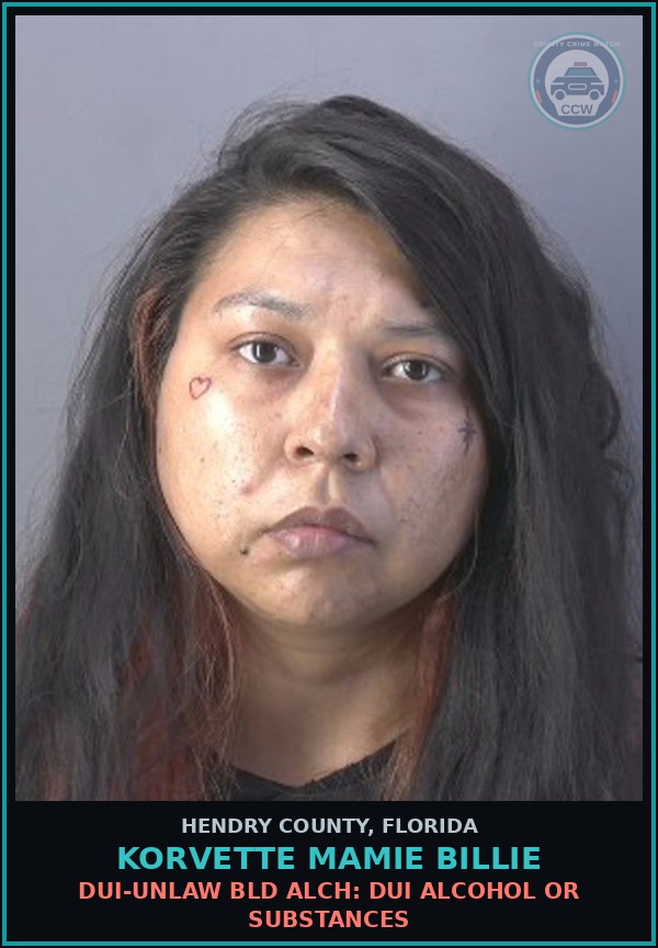 Booking mugshot of KORVETTE MAMIE BILLIE in Hendry County