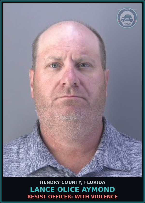 Booking mugshot of LANCE OLICE AYMOND in Hendry County