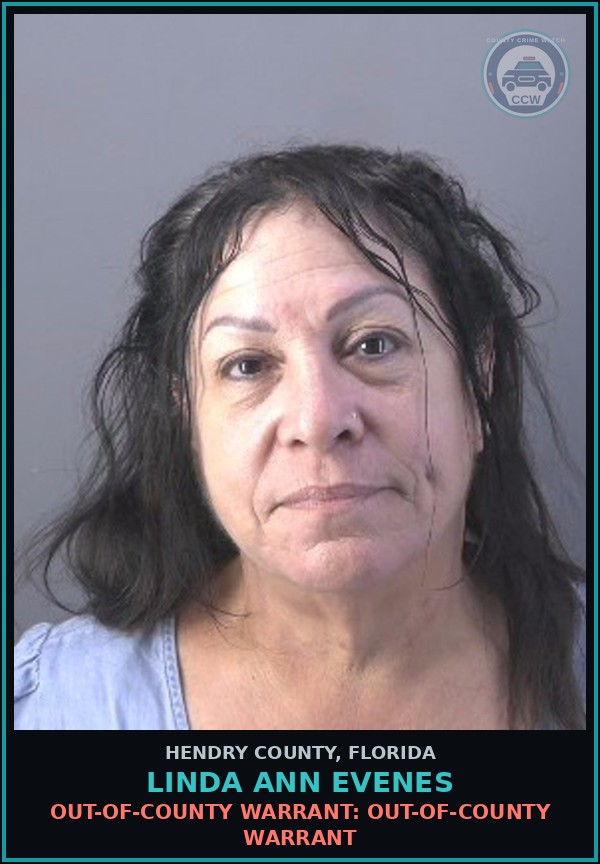 Booking mugshot of LINDA ANN EVENES in Hendry County