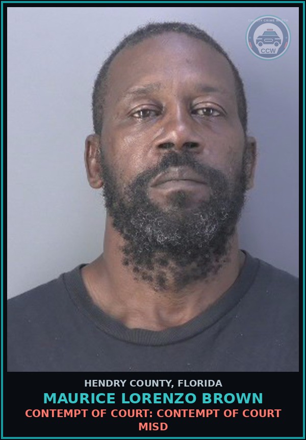 Booking mugshot of MAURICE LORENZO BROWN in Hendry County