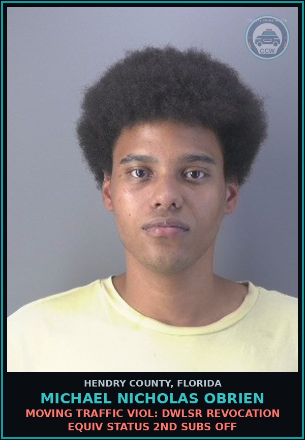 Booking mugshot of MICHAEL NICHOLAS OBRIEN in Hendry County