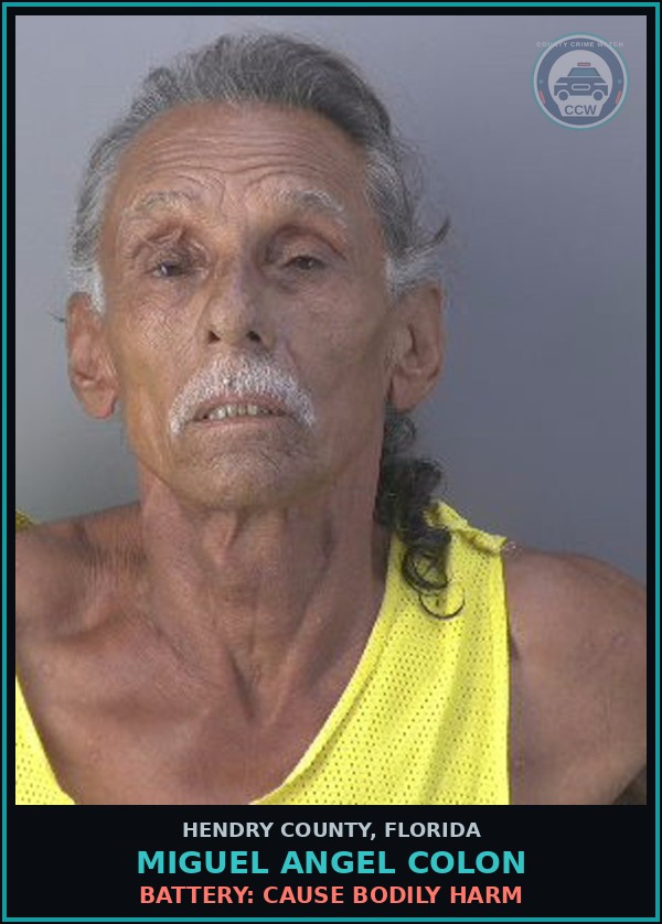 Booking mugshot of MIGUEL ANGEL COLON in Hendry County