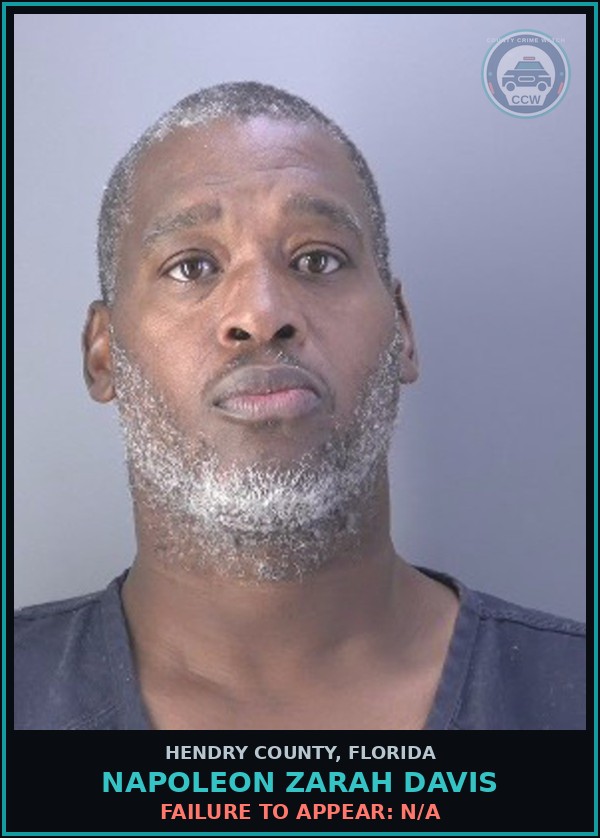 Booking mugshot of NAPOLEON ZARAH DAVIS in Hendry County