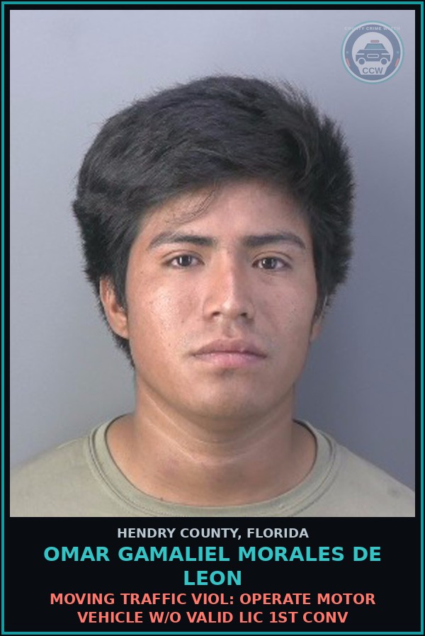 Booking mugshot of OMAR GAMALIEL MORALES DE LEON in Hendry County