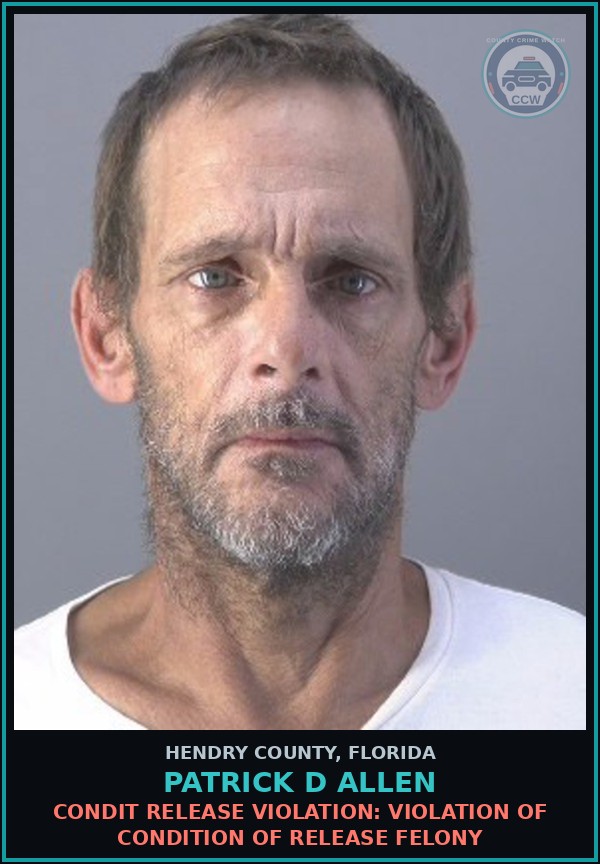 Booking mugshot of PATRICK D ALLEN in Hendry County