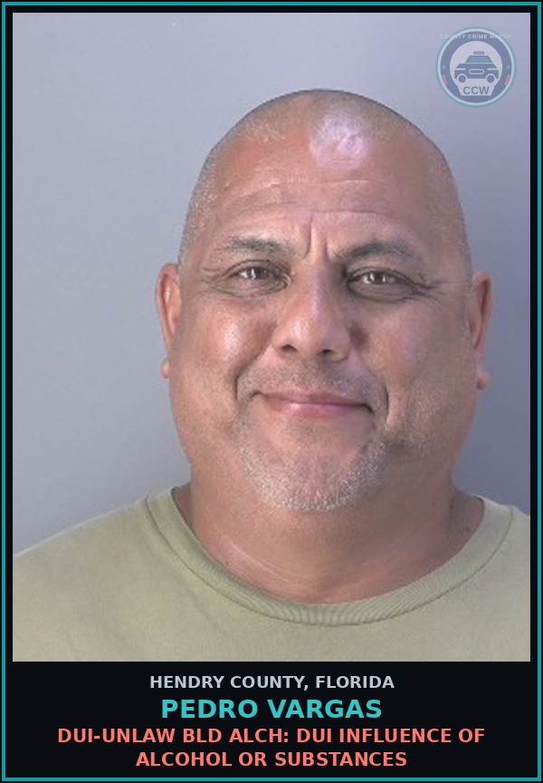 Booking mugshot of PEDRO VARGAS in Hendry County