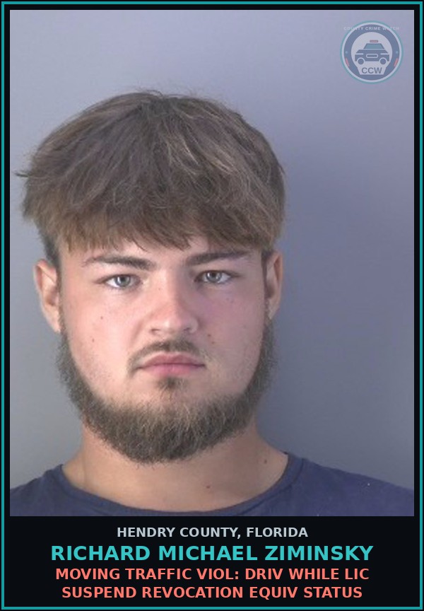 Booking mugshot of RICHARD MICHAEL ZIMINSKY in Hendry County