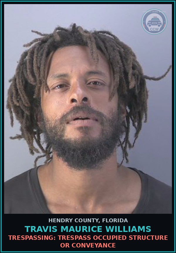 Booking mugshot of TRAVIS MAURICE WILLIAMS in Hendry County