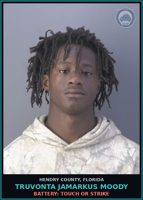 Booking mugshot of TRUVONTA JAMARKUS MOODY in Hendry County