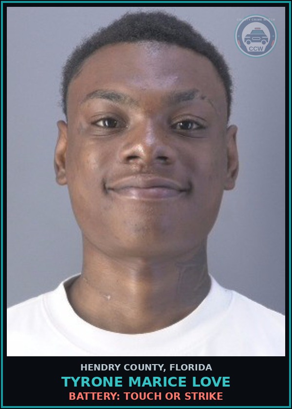 Booking mugshot of TYRONE MARICE LOVE in Hendry County