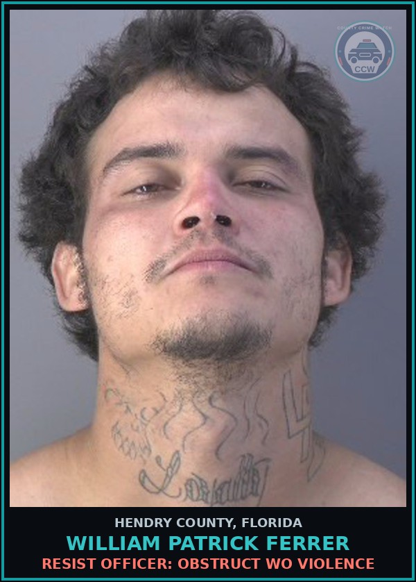 Booking mugshot of WILLIAM PATRICK FERRER in Hendry County