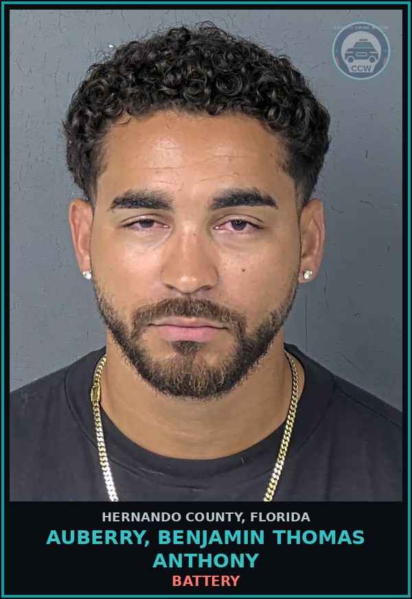 Booking mugshot of AUBERRY, BENJAMIN THOMAS ANTHONY in Hernando County