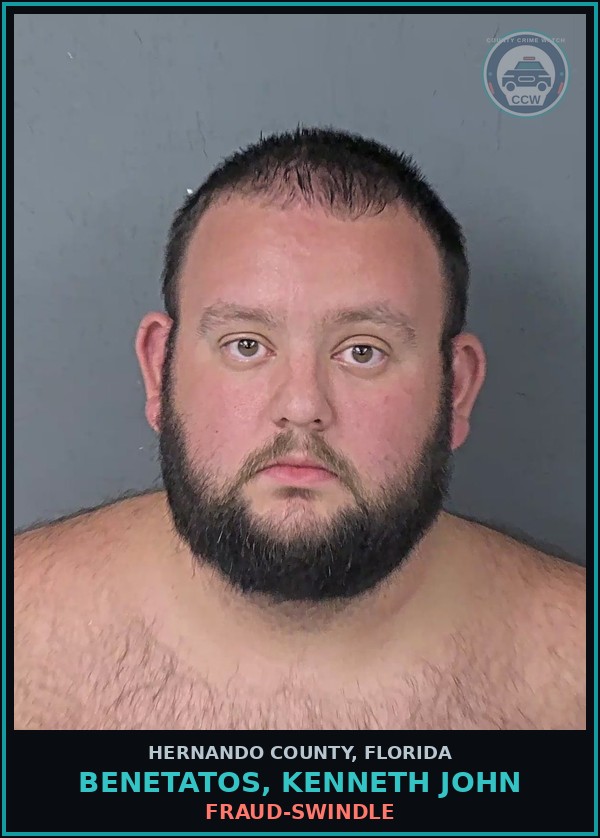 Booking mugshot of BENETATOS, KENNETH JOHN in Hernando County