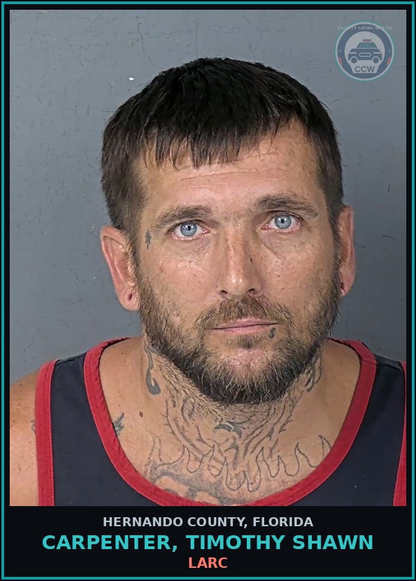 Booking mugshot of CARPENTER, TIMOTHY SHAWN in Hernando County