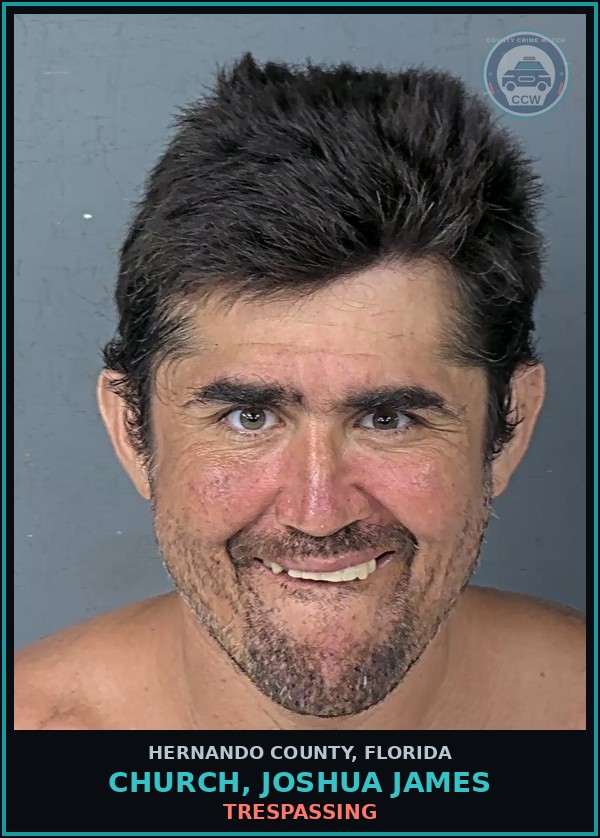 Booking mugshot of CHURCH, JOSHUA JAMES in Hernando County