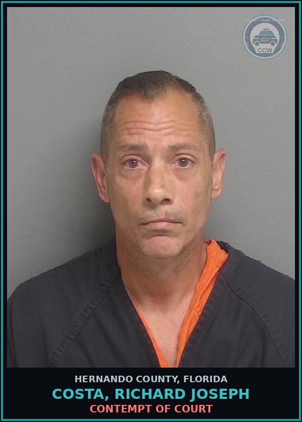 Booking mugshot of COSTA, RICHARD JOSEPH in Hernando County