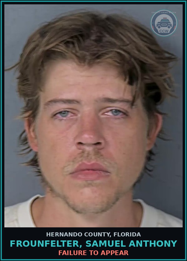 Booking mugshot of FROUNFELTER, SAMUEL ANTHONY in Hernando County