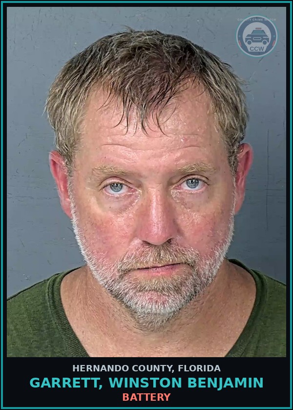 Booking mugshot of GARRETT, WINSTON BENJAMIN in Hernando County