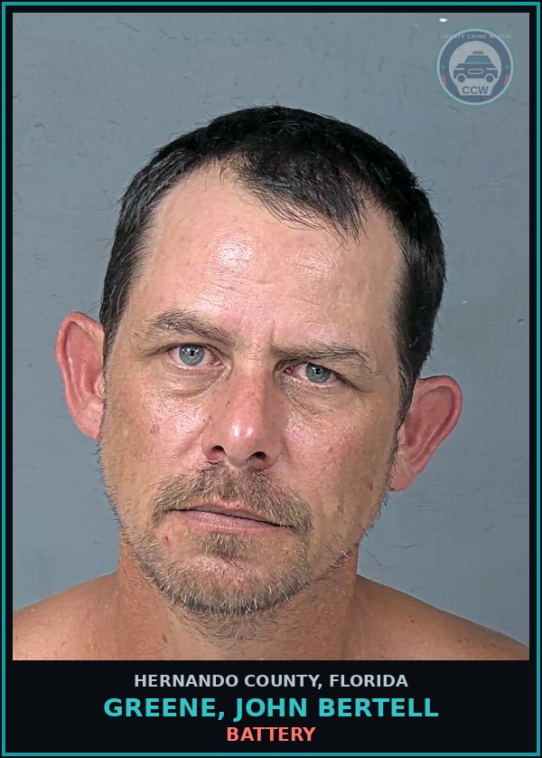 Booking mugshot of GREENE, JOHN BERTELL in Hernando County