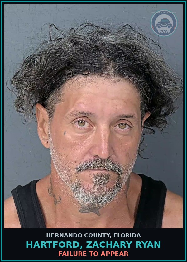Booking mugshot of HARTFORD, ZACHARY RYAN in Hernando County