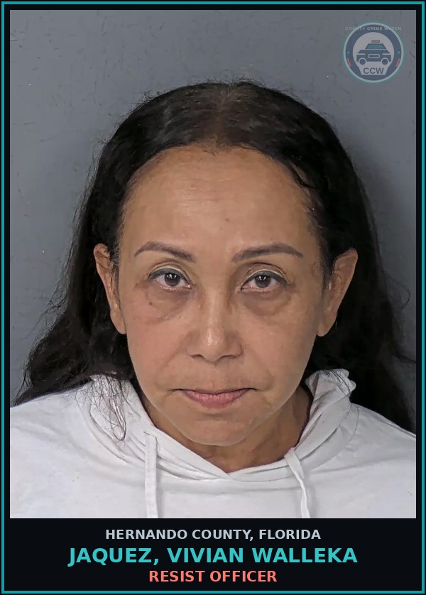 Booking mugshot of JAQUEZ, VIVIAN WALLEKA in Hernando County