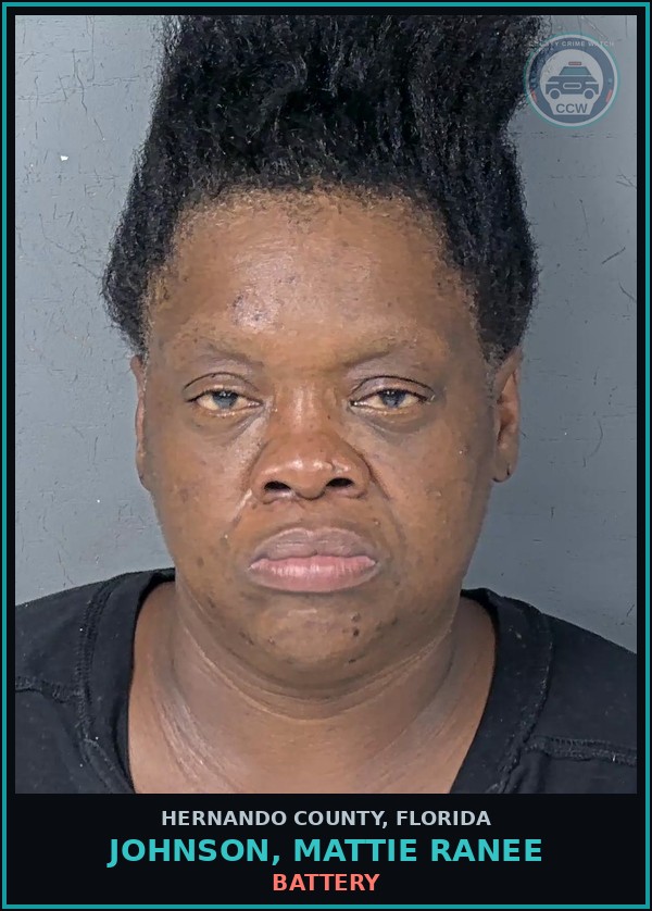 Booking mugshot of JOHNSON, MATTIE RANEE in Hernando County