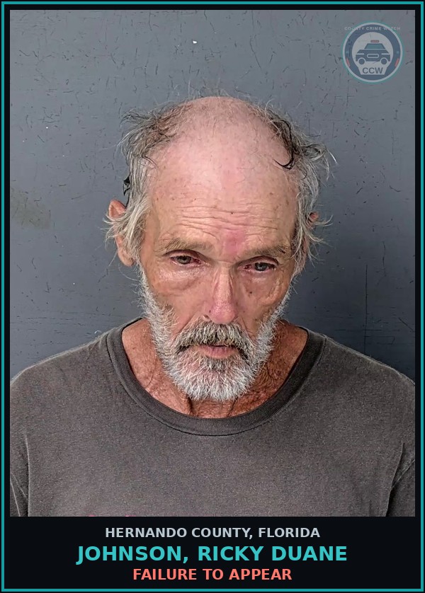 Booking mugshot of JOHNSON, RICKY DUANE in Hernando County