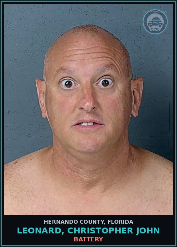 Booking mugshot of LEONARD, CHRISTOPHER JOHN in Hernando County