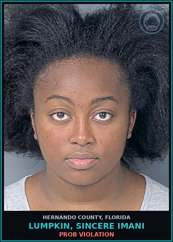 Booking mugshot of LUMPKIN, SINCERE IMANI in Hernando County