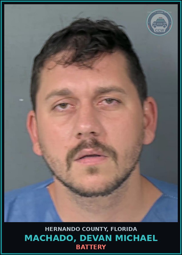 Booking mugshot of MACHADO, DEVAN MICHAEL in Hernando County