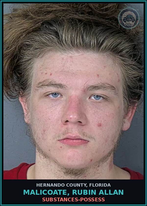 Booking mugshot of MALICOATE, RUBIN ALLAN in Hernando County
