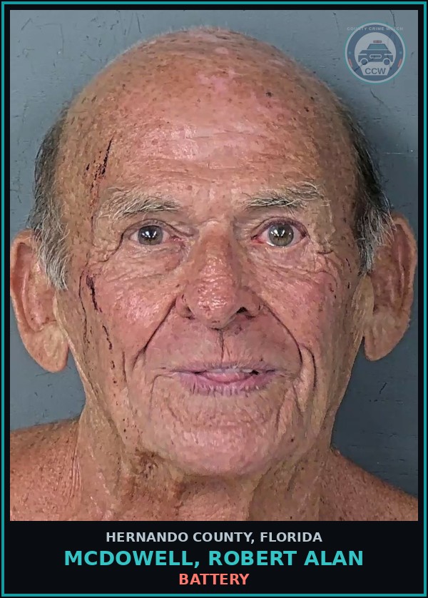 Booking mugshot of MCDOWELL, ROBERT ALAN in Hernando County
