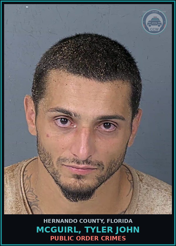 Booking mugshot of MCGUIRL, TYLER JOHN in Hernando County