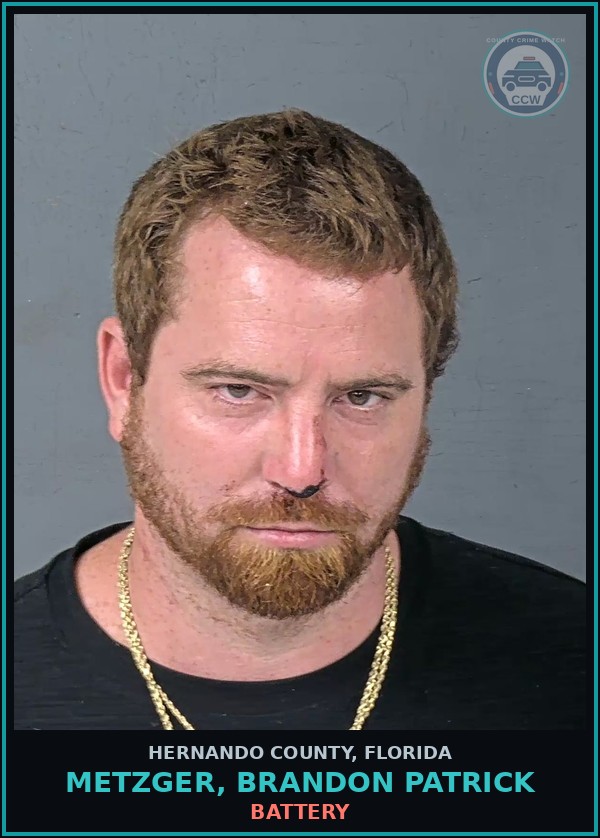Booking mugshot of METZGER, BRANDON PATRICK in Hernando County