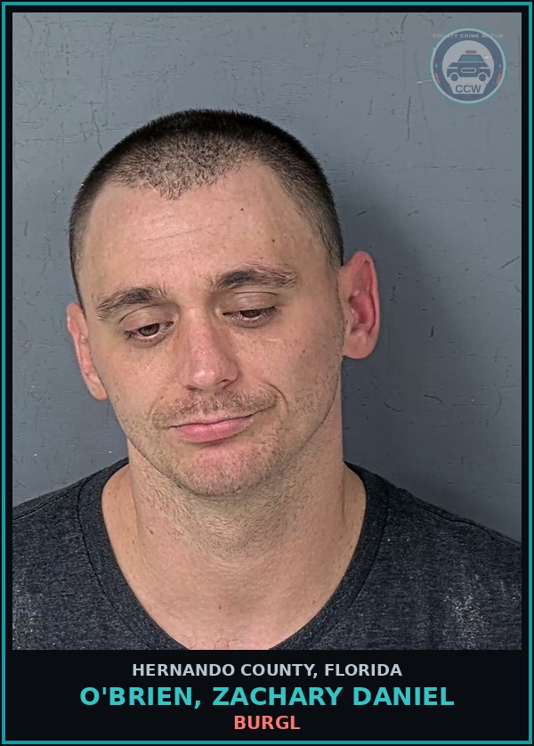 Booking mugshot of O'BRIEN, ZACHARY DANIEL in Hernando County