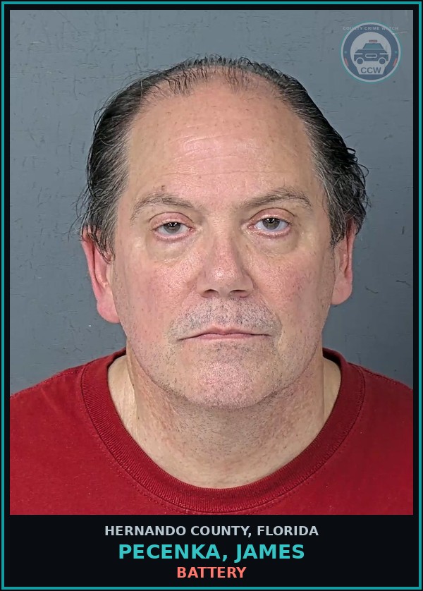 Booking mugshot of PECENKA, JAMES in Hernando County