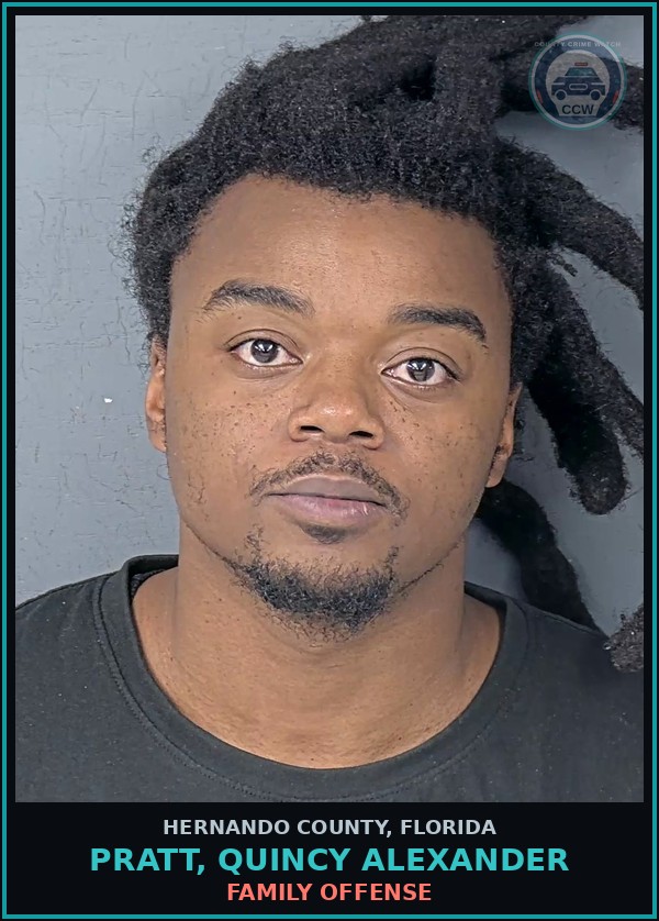 Booking mugshot of PRATT, QUINCY ALEXANDER in Hernando County
