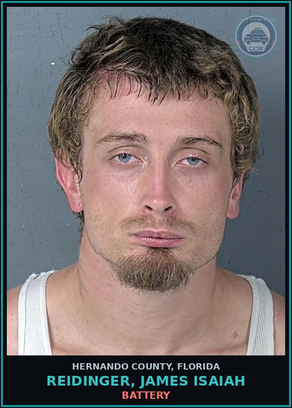 Booking mugshot of REIDINGER, JAMES ISAIAH in Hernando County