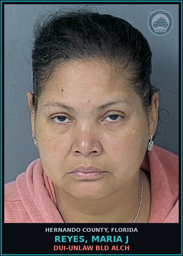 Booking mugshot of REYES, MARIA J in Hernando County